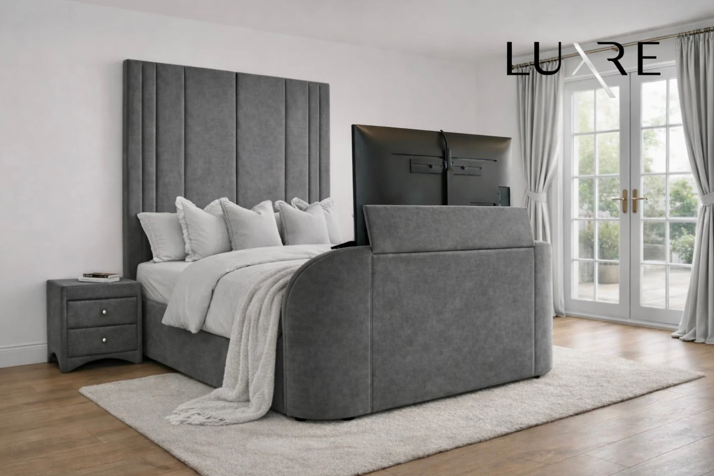 Salisbury Ottoman TV Bed in Grey Velvet